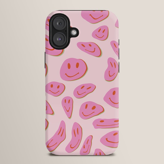 70s retro pink smiles pattern  iPhone Case