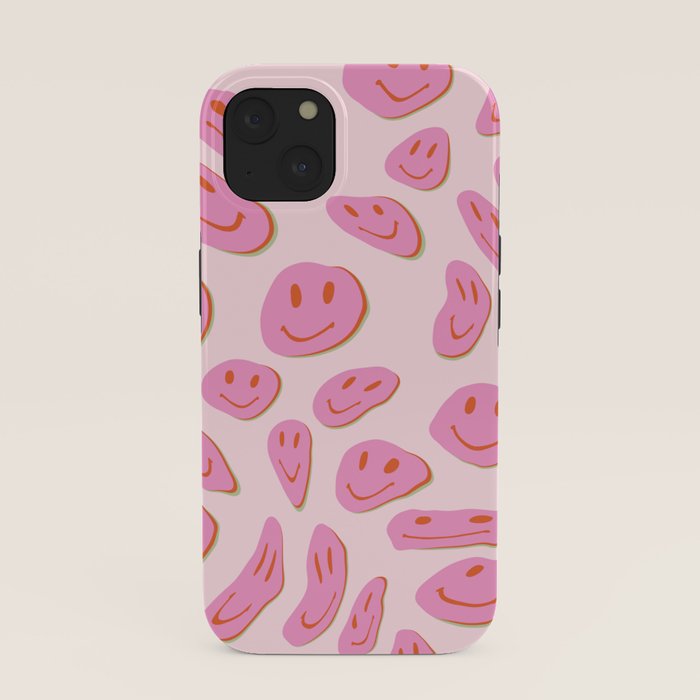 70s retro pink smiles pattern  iPhone Case