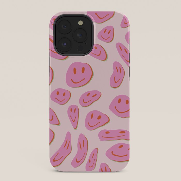 70s retro pink smiles pattern  iPhone Case