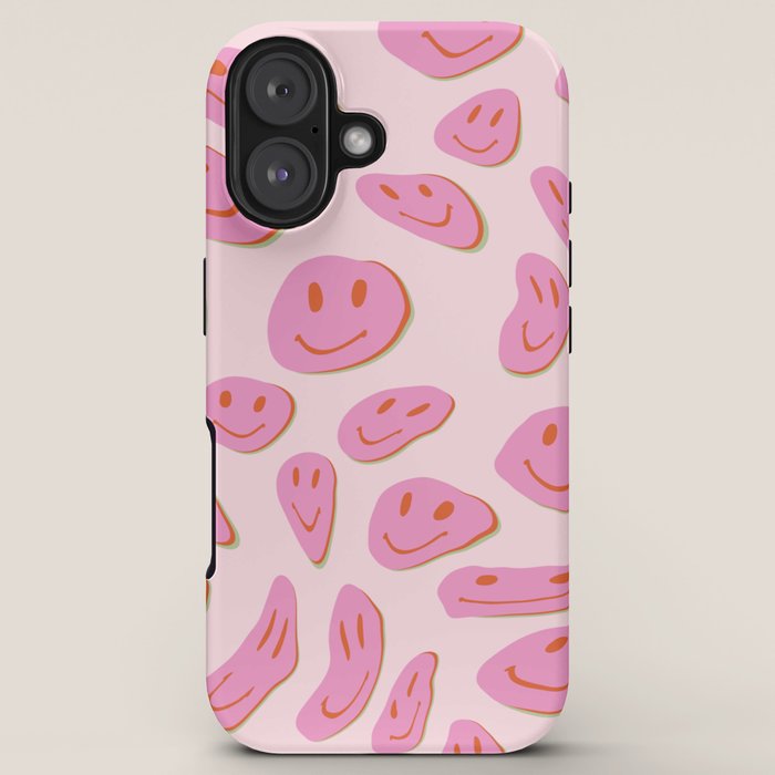 70s retro pink smiles pattern  iPhone Case