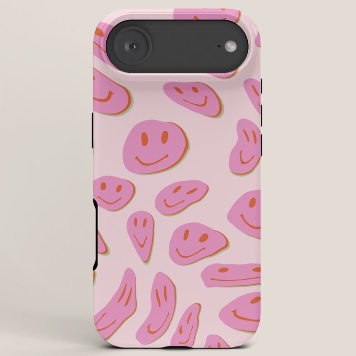 70s retro pink smiles pattern  iPhone Case