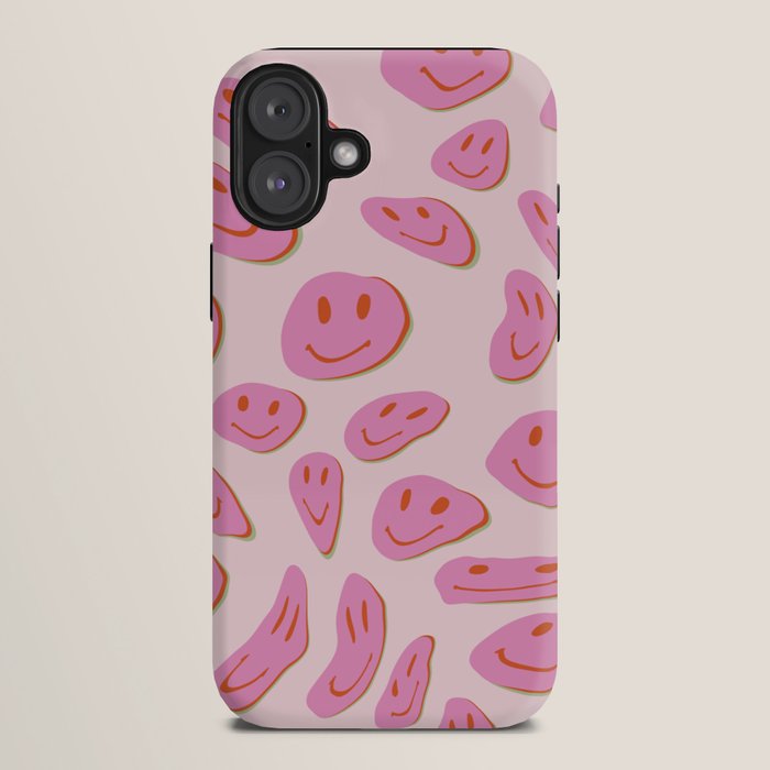 70s retro pink smiles pattern  iPhone Case