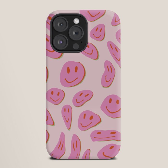 70s retro pink smiles pattern  iPhone Case