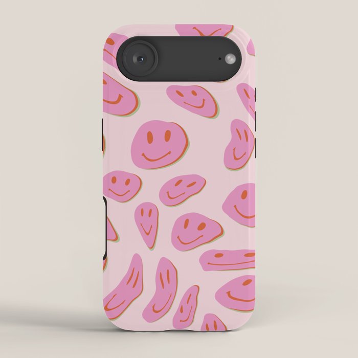 70s retro pink smiles pattern  iPhone Case
