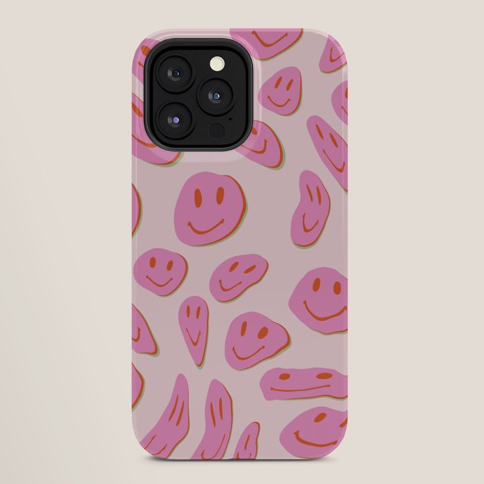 70s retro pink smiles pattern  iPhone Case