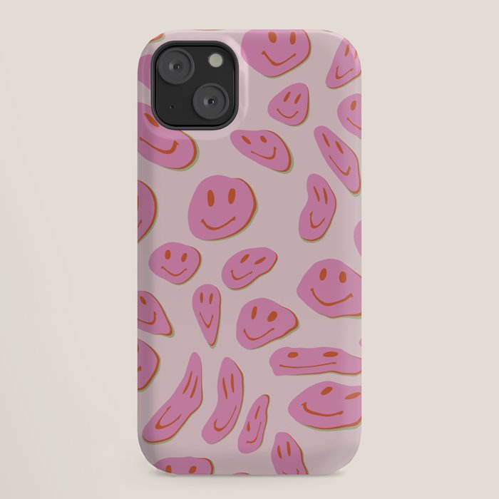 70s retro pink smiles pattern  iPhone Case