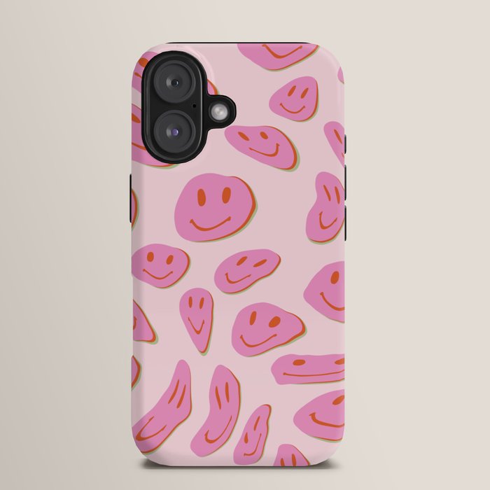 70s retro pink smiles pattern  iPhone Case