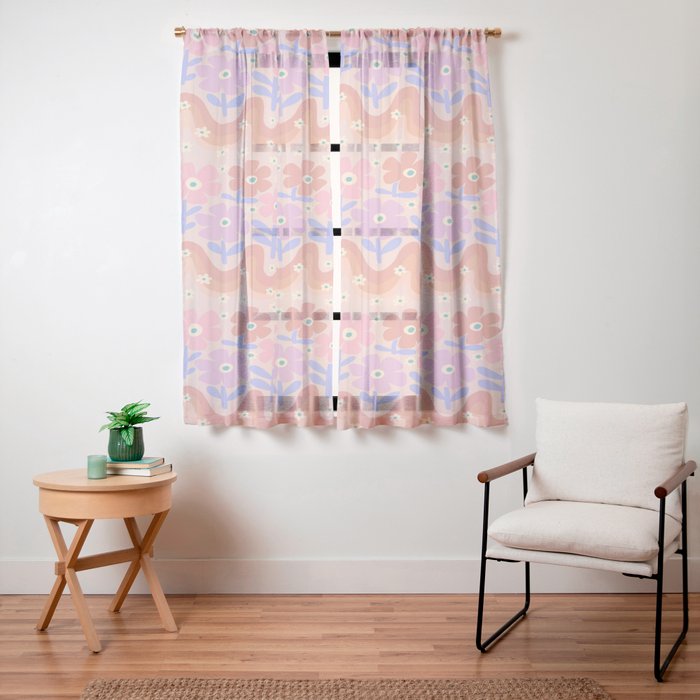 70s Retro Floral vibe Window Curtain