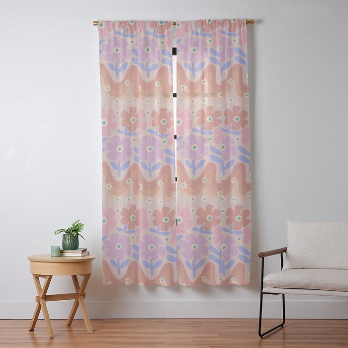 70s Retro Floral vibe Window Curtain