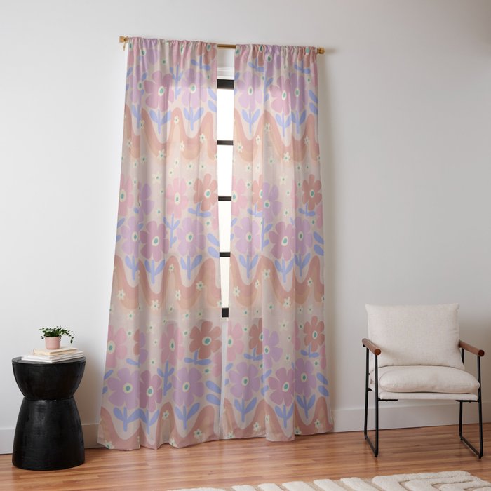 70s Retro Floral vibe Window Curtain