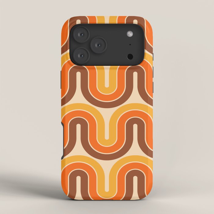 70s Retro Vintage Style Wave Pattern Autumn Brown Orange and Yellow iPhone Case