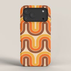 70s Retro Vintage Style Wave Pattern Autumn Brown Orange and Yellow iPhone Case