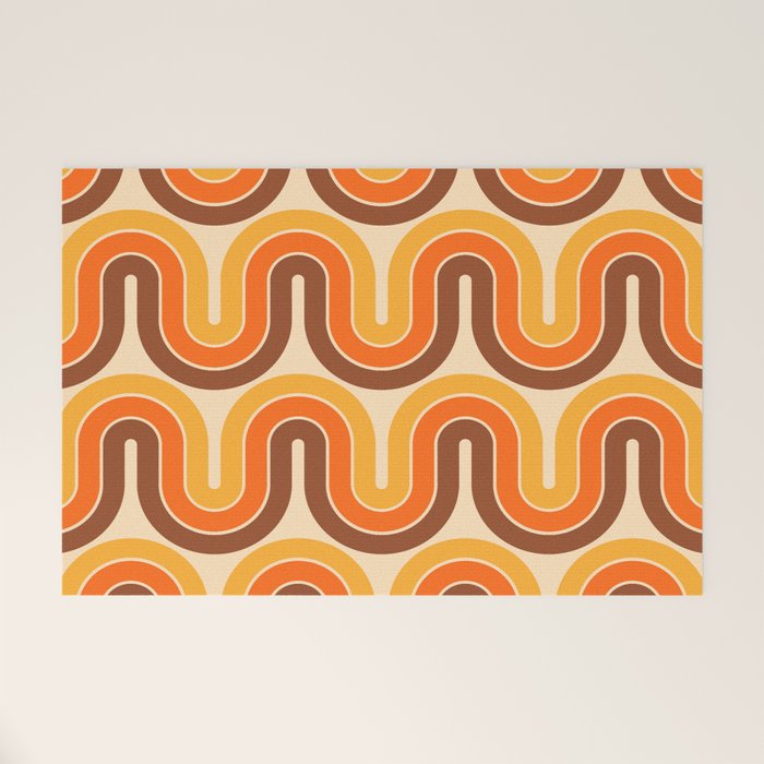 70s Retro Vintage Style Wave Pattern Autumn Brown Orange and Yellow Welcome Mat