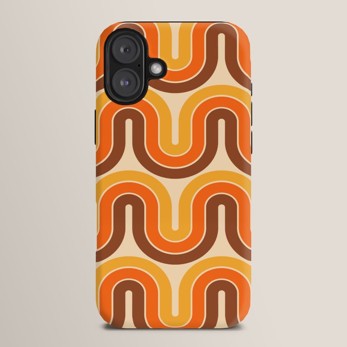70s Retro Vintage Style Wave Pattern Autumn Brown Orange and Yellow iPhone Case