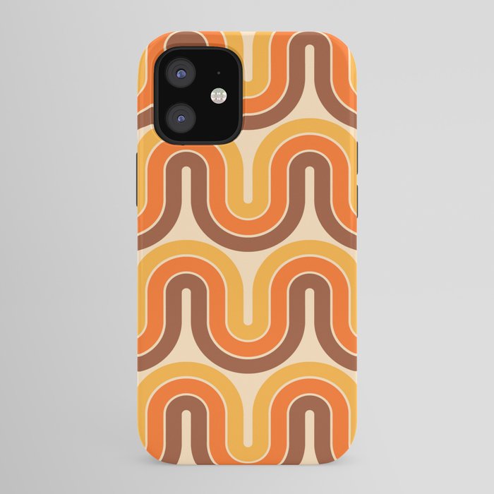 70s Retro Vintage Style Wave Pattern Autumn Brown Orange and Yellow iPhone Case