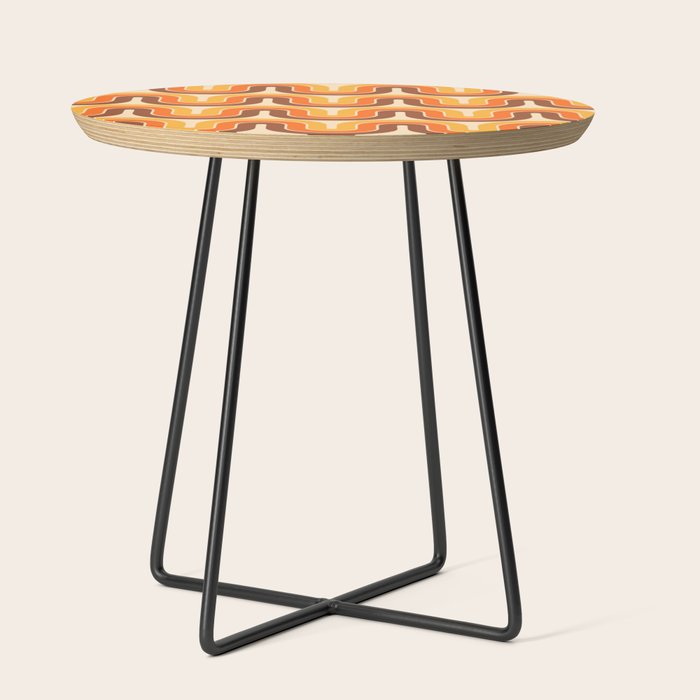 70s Retro Vintage Style Wave Pattern Autumn Brown Orange and Yellow Side Table