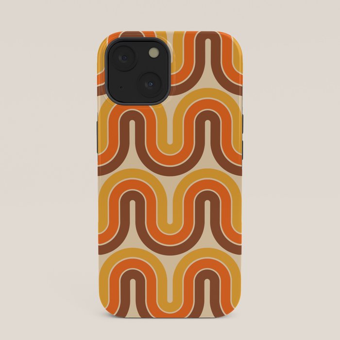 70s Retro Vintage Style Wave Pattern Autumn Brown Orange and Yellow iPhone Case