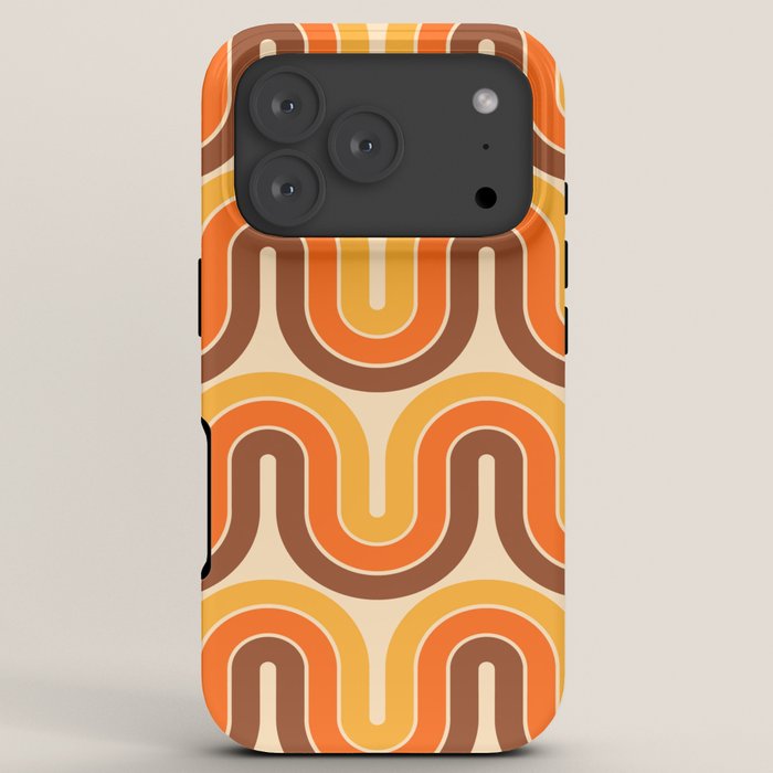 70s Retro Vintage Style Wave Pattern Autumn Brown Orange and Yellow iPhone Case