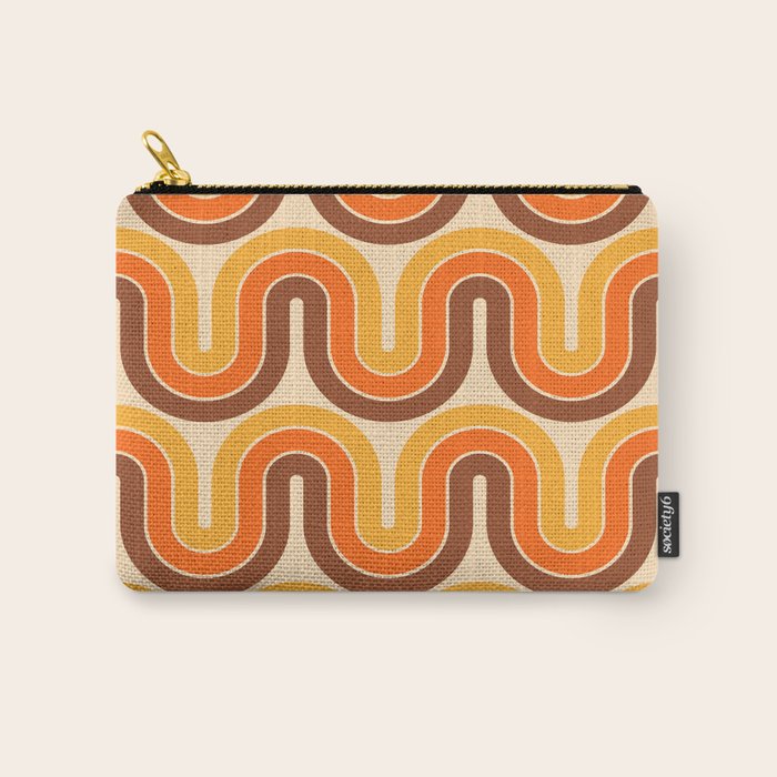 70s Retro Vintage Style Wave Pattern Autumn Brown Orange and Yellow Carry All Pouch