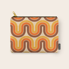 70s Retro Vintage Style Wave Pattern Autumn Brown Orange and Yellow Carry All Pouch