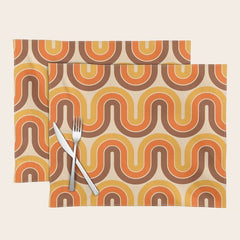 70s Retro Vintage Style Wave Pattern Autumn Brown Orange and Yellow Placemat