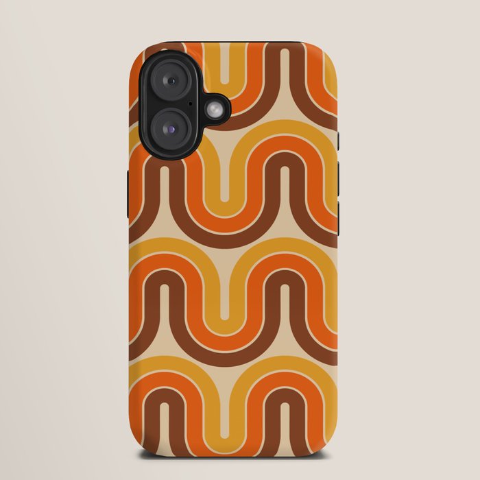 70s Retro Vintage Style Wave Pattern Autumn Brown Orange and Yellow iPhone Case