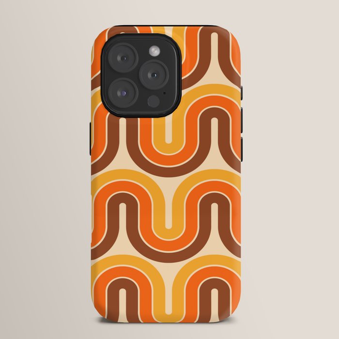 70s Retro Vintage Style Wave Pattern Autumn Brown Orange and Yellow iPhone Case