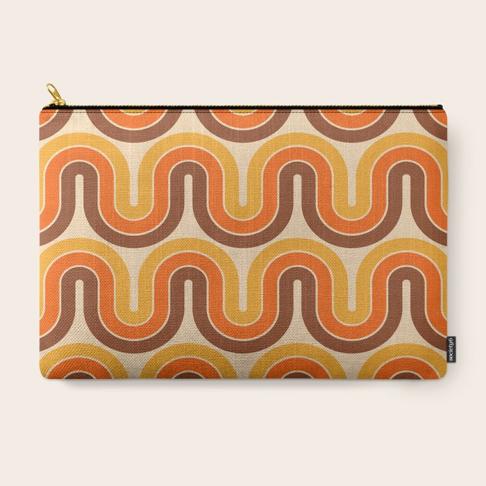 70s Retro Vintage Style Wave Pattern Autumn Brown Orange and Yellow Carry All Pouch