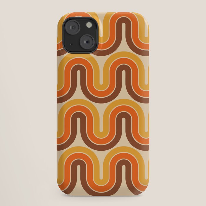 70s Retro Vintage Style Wave Pattern Autumn Brown Orange and Yellow iPhone Case