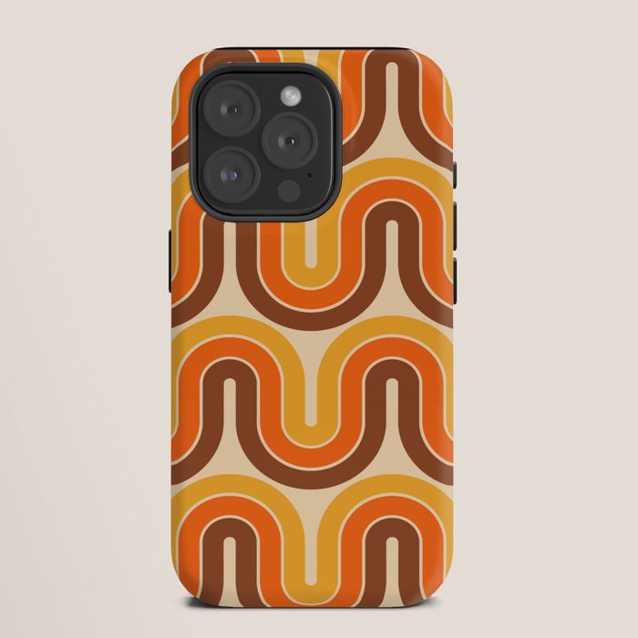 70s Retro Vintage Style Wave Pattern Autumn Brown Orange and Yellow iPhone Case