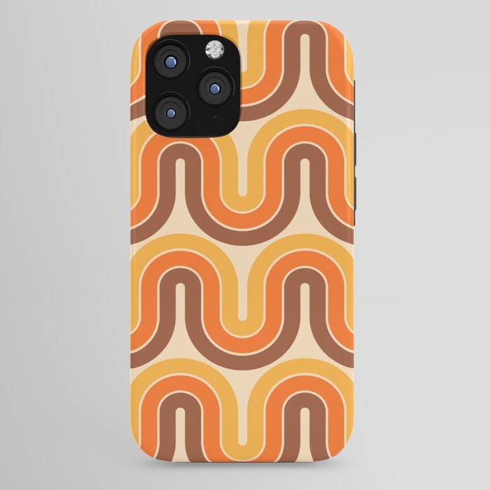 70s Retro Vintage Style Wave Pattern Autumn Brown Orange and Yellow iPhone Case