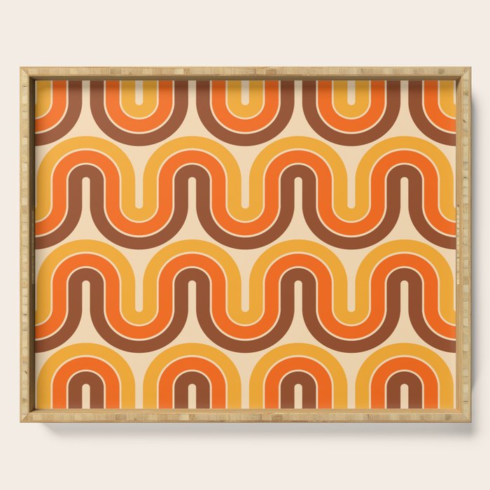 70s Retro Vintage Style Wave Pattern Autumn Brown Orange and Yellow Serving Tray