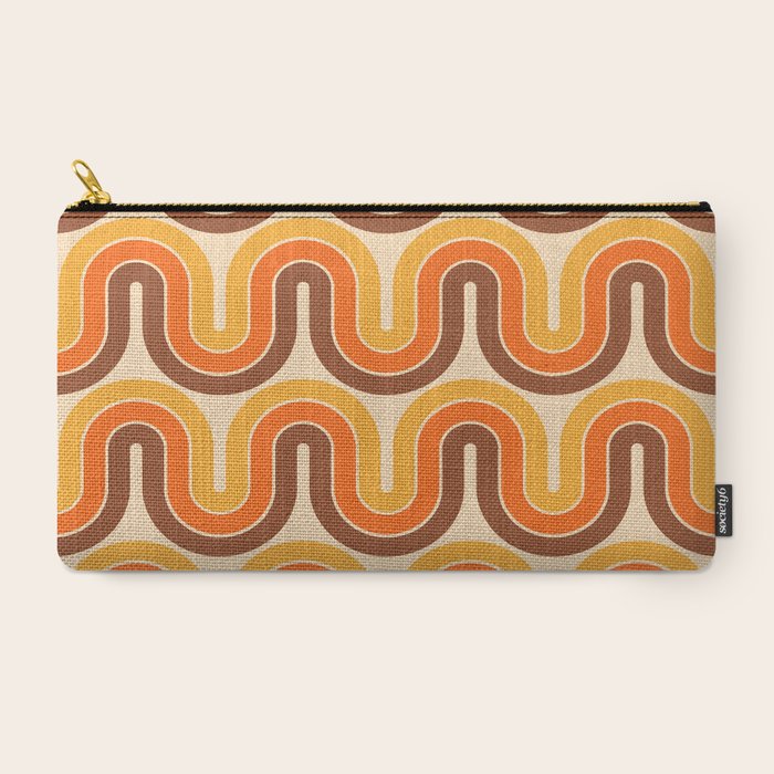 70s Retro Vintage Style Wave Pattern Autumn Brown Orange and Yellow Carry All Pouch