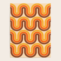 70s Retro Vintage Style Wave Pattern Autumn Brown Orange and Yellow Poster