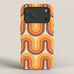 70s Retro Vintage Style Wave Pattern Autumn Brown Orange and Yellow iPhone Case
