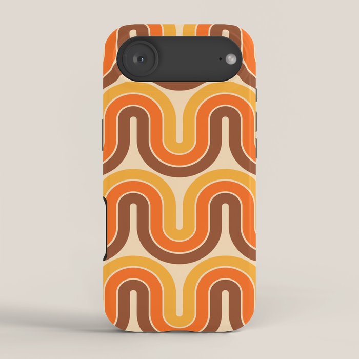 70s Retro Vintage Style Wave Pattern Autumn Brown Orange and Yellow iPhone Case