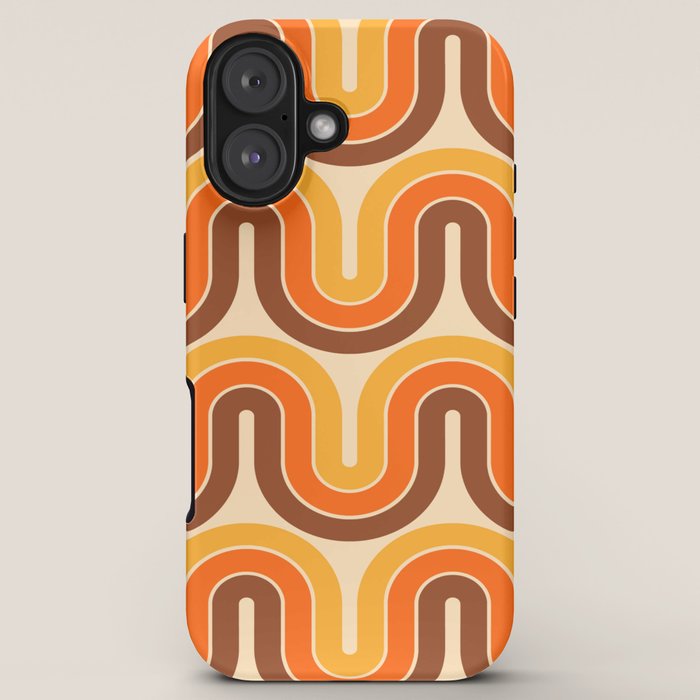 70s Retro Vintage Style Wave Pattern Autumn Brown Orange and Yellow iPhone Case