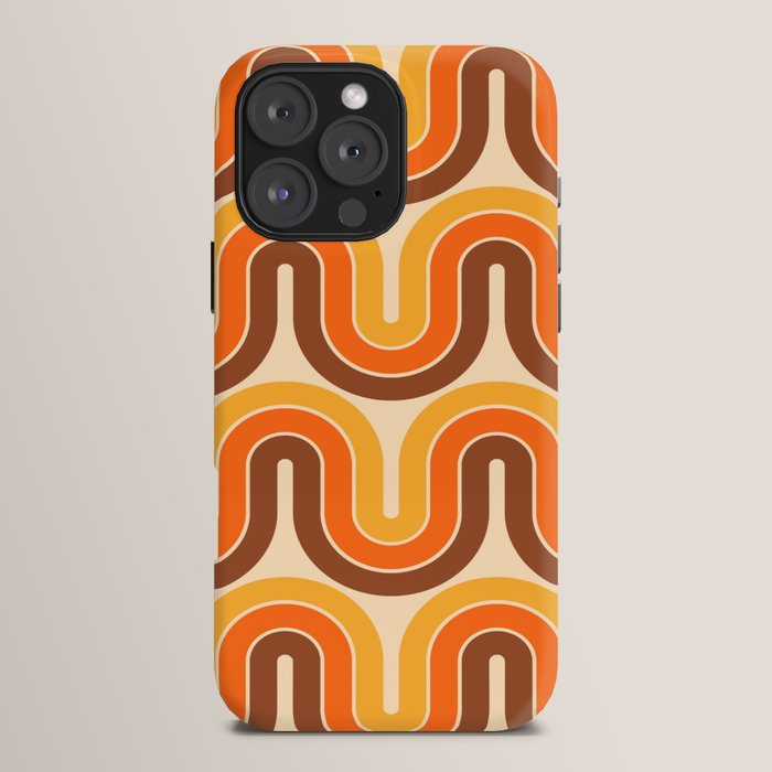 70s Retro Vintage Style Wave Pattern Autumn Brown Orange and Yellow iPhone Case