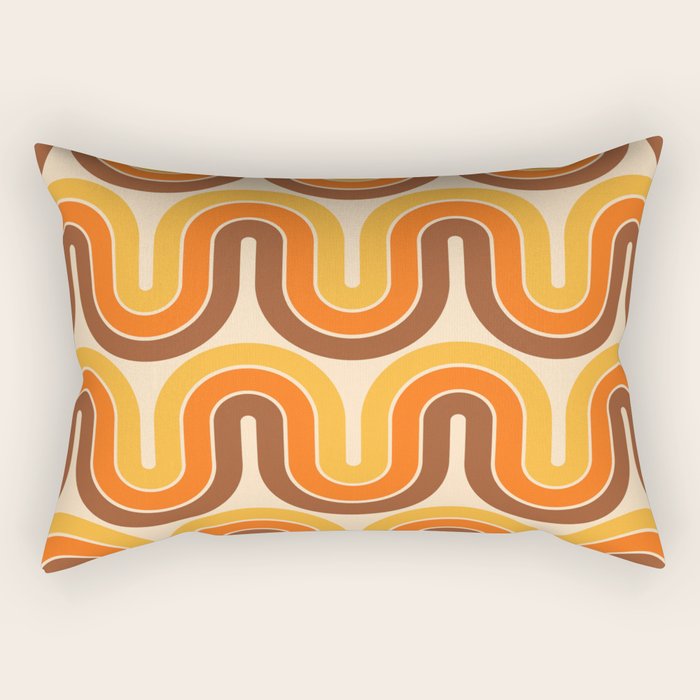 70s Retro Vintage Style Wave Pattern Autumn Brown Orange and Yellow Rectangular Pillow