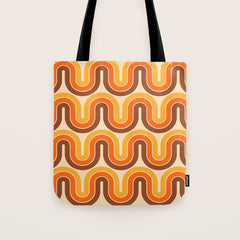 70s Retro Vintage Style Wave Pattern Autumn Brown Orange and Yellow Tote Bag