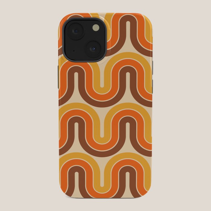 70s Retro Vintage Style Wave Pattern Autumn Brown Orange and Yellow iPhone Case