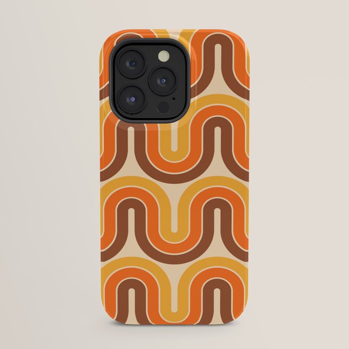 70s Retro Vintage Style Wave Pattern Autumn Brown Orange and Yellow iPhone Case