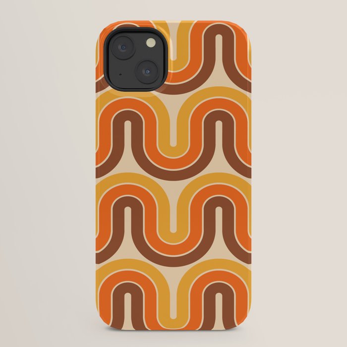70s Retro Vintage Style Wave Pattern Autumn Brown Orange and Yellow iPhone Case