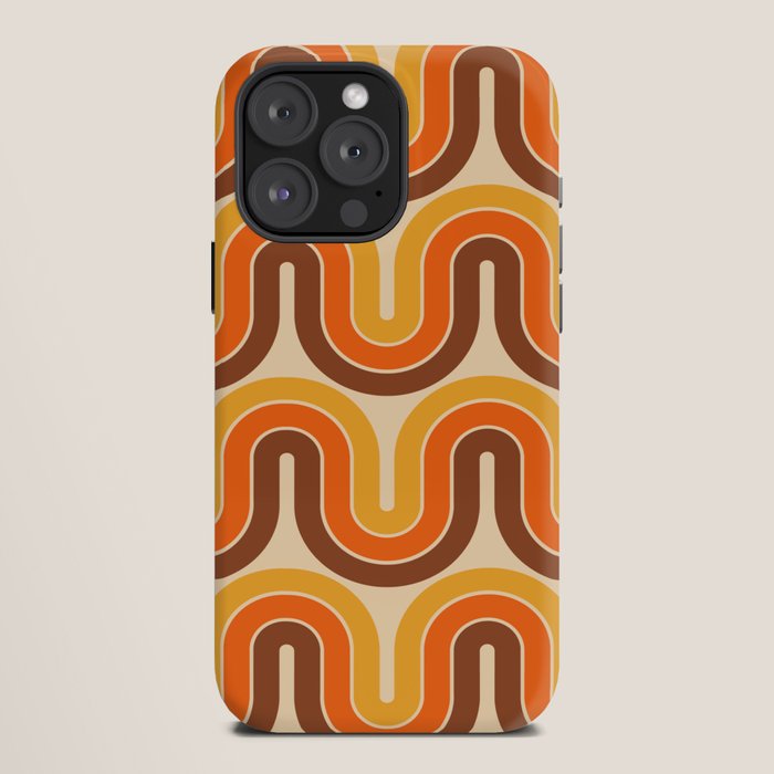 70s Retro Vintage Style Wave Pattern Autumn Brown Orange and Yellow iPhone Case