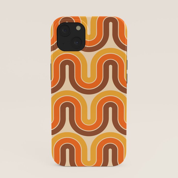 70s Retro Vintage Style Wave Pattern Autumn Brown Orange and Yellow iPhone Case
