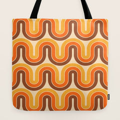 70s Retro Vintage Style Wave Pattern Autumn Brown Orange and Yellow Tote Bag