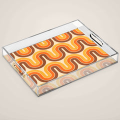 70s Retro Vintage Style Wave Pattern Autumn Brown Orange and Yellow Acrylic Tray
