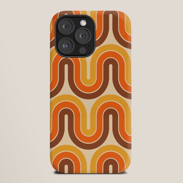 70s Retro Vintage Style Wave Pattern Autumn Brown Orange and Yellow iPhone Case
