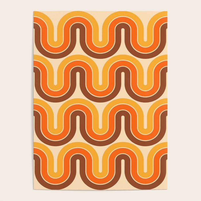 70s Retro Vintage Style Wave Pattern Autumn Brown Orange and Yellow Poster