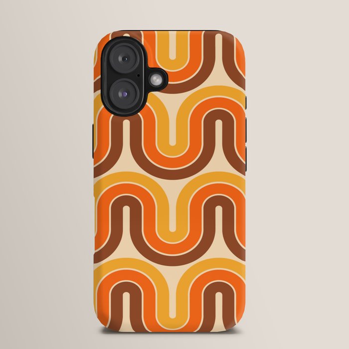 70s Retro Vintage Style Wave Pattern Autumn Brown Orange and Yellow iPhone Case